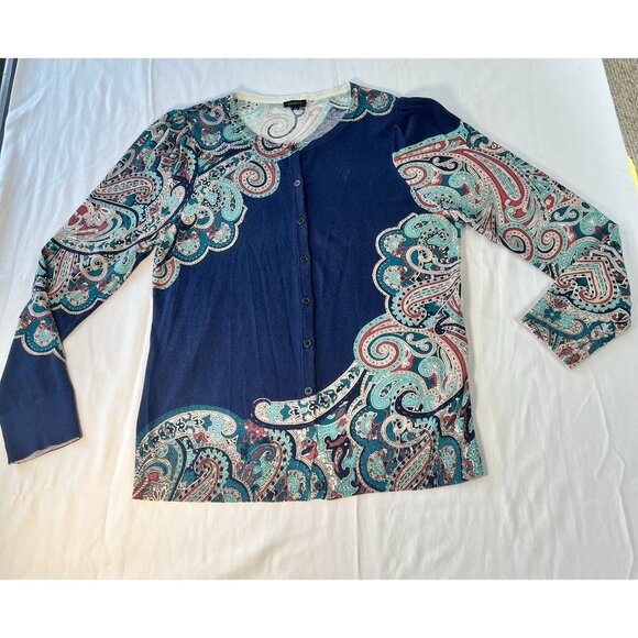 Talbots Cardigan Sweater LG Blue Green Lightweight Preppy Classic - Picture 1 of 6